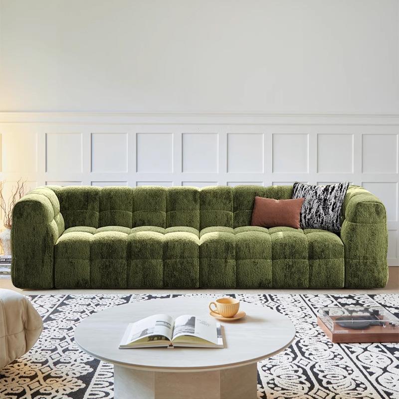 法式雪尼尔棉花糖沙发家用客厅高级小户型直排高靠背复古云朵沙发