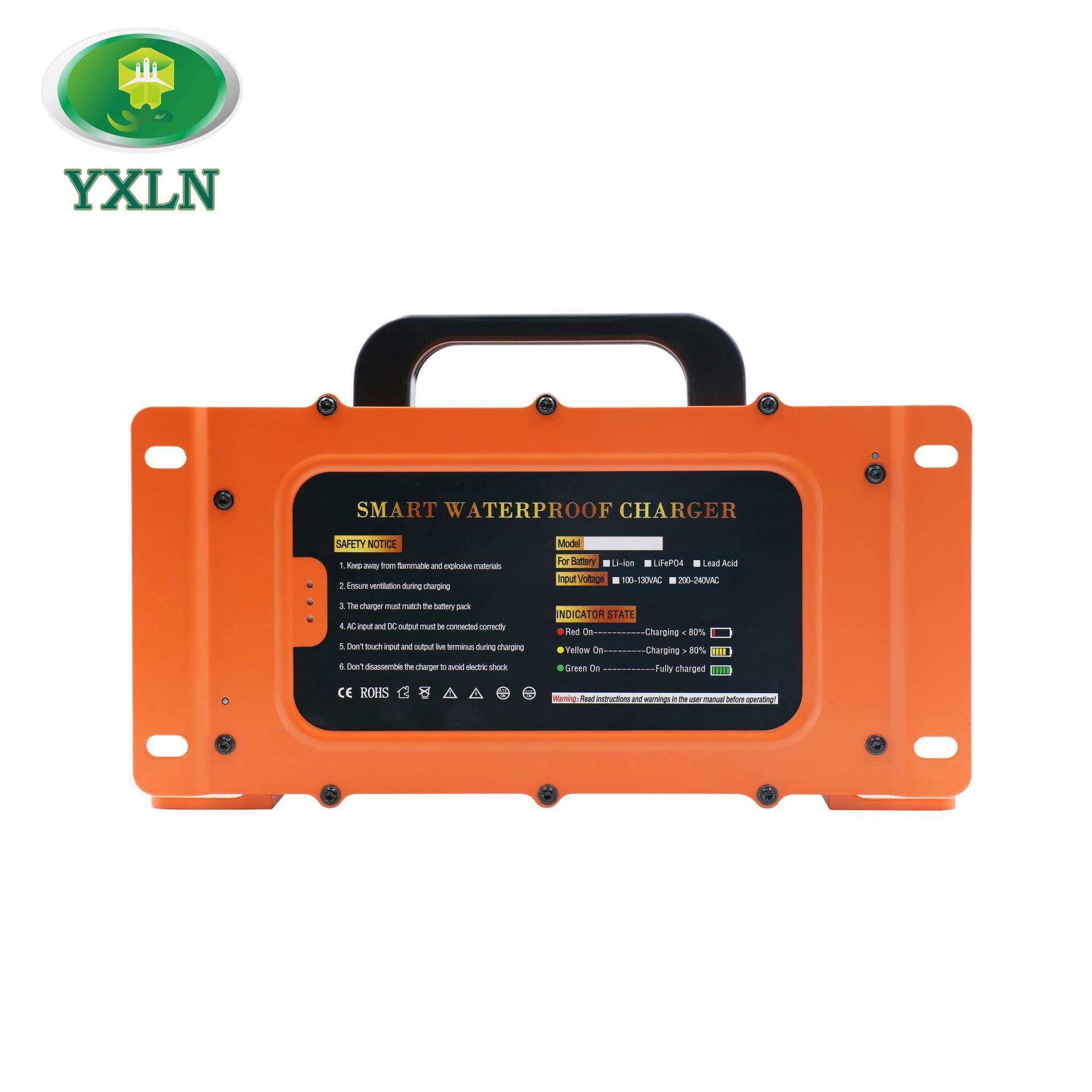 YXLN 48V大圆头充电器 橙色防水铅酸电池充电器48V15A
