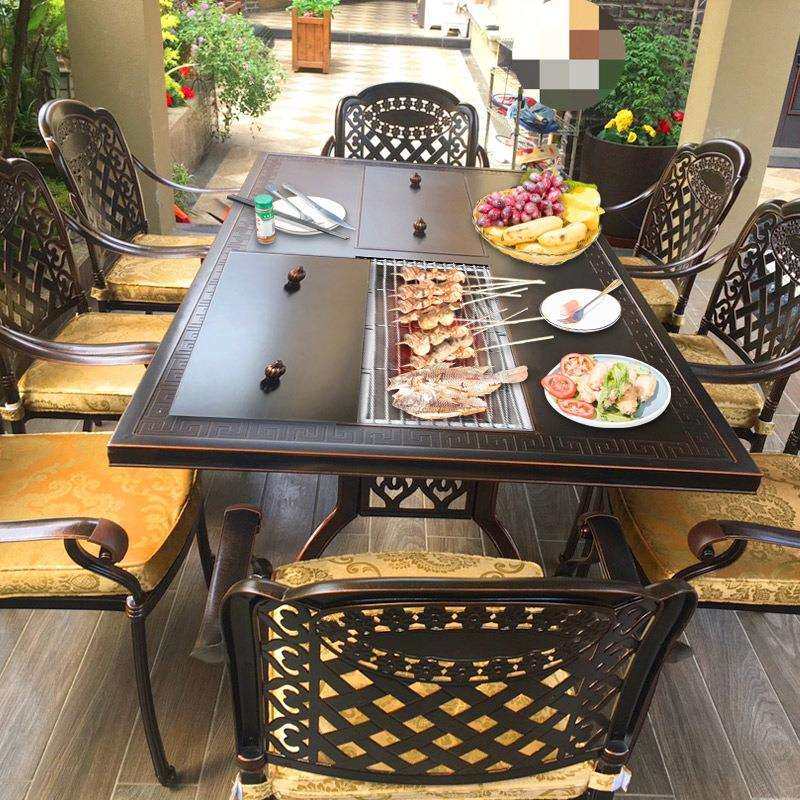 户外烧烤桌庭院别墅花园室外露天铝合金桌椅电烤炭烤火锅铸铝桌椅,电子元器件市场,其它元器件,淘宝优惠券,粉丝福利购,淘宝优惠卷