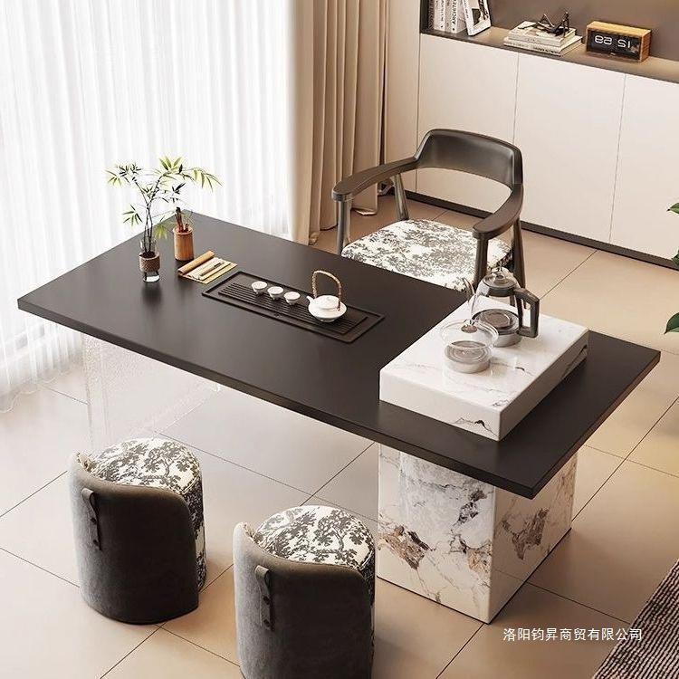 中古风茶桌阳台茶桌古风简约现代轻奢意式茶桌黑色小户型家用办公