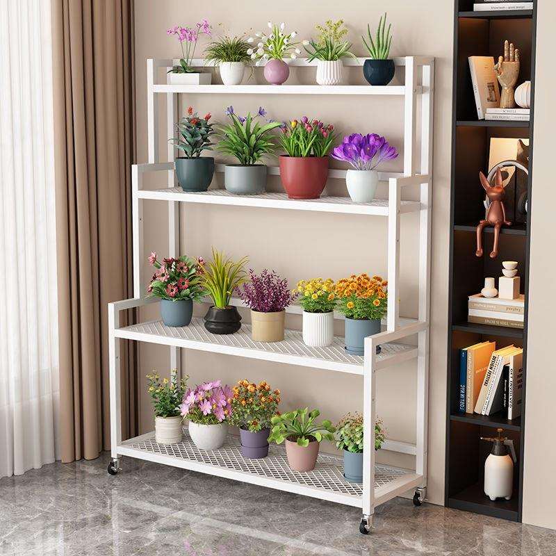 室内家用阳台阶梯式花架子可移动带轮加厚加粗置物架多层落地铁艺