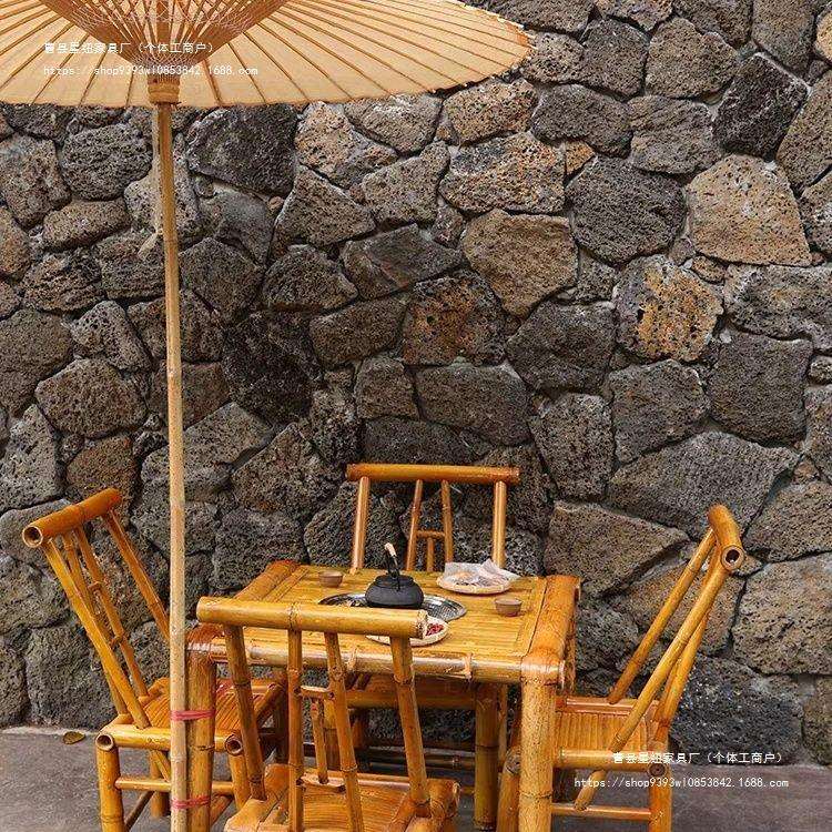 纯手工竹桌子茶桌碳化餐桌茶几办公家用庭院火锅桌复古凳子竹椅子