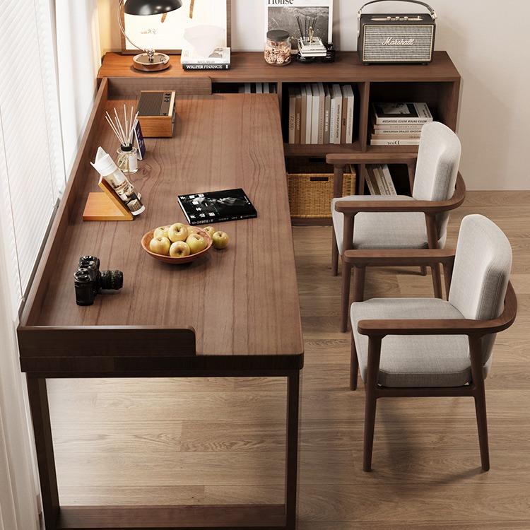 北欧书房靠墙书桌实木双人长条桌家用学生学习桌卧室简约木办公桌
