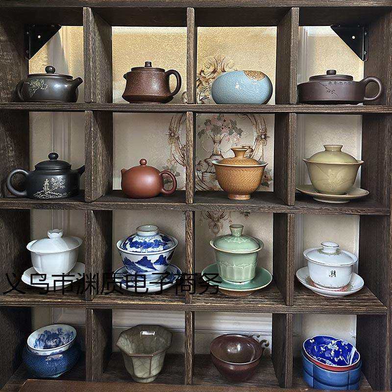 2I复古茶具博古架壁挂装饰架上墙多宝阁茶壶茶杯收纳格子挂墙置物,3C数码配件,USB灯,淘宝优惠券,粉丝福利购,淘宝优惠卷