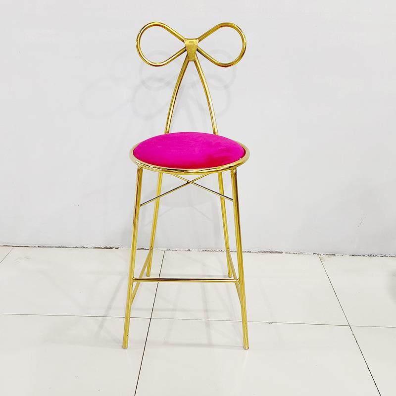 高颜值玫红色少女卧室家用商用梳妆椅蝴蝶结靠背硬背椅子凳子座椅