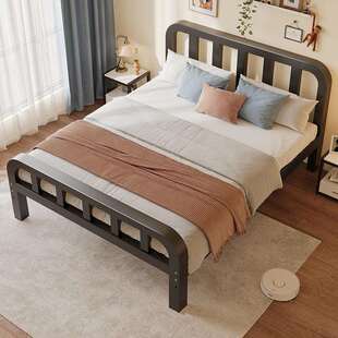 加厚加固单人铁床1米2出租房用1.5m实木床R*铁艺床双人床现代简约