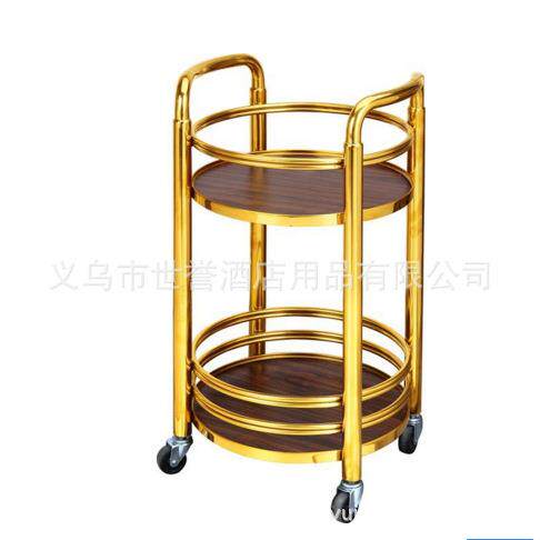 上海星级酒店酒水车 移动服务推车饭店餐厅不锈钢圆形酒水收纳车