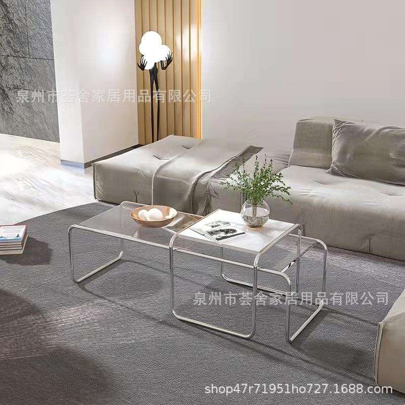 【厂家直销】设计师款高低茶几套装轻奢小户型创意玻璃木板角伸缩
