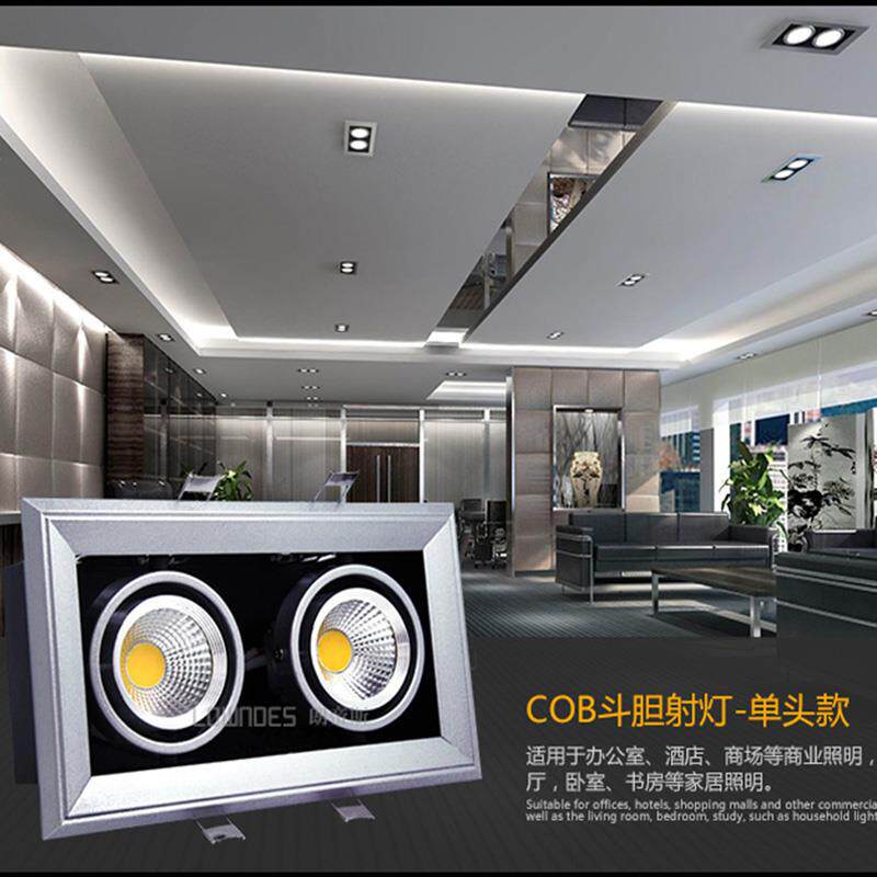 led斗胆灯单头方形格栅射灯商用过道吊顶双头筒灯嵌入式cob豆胆灯