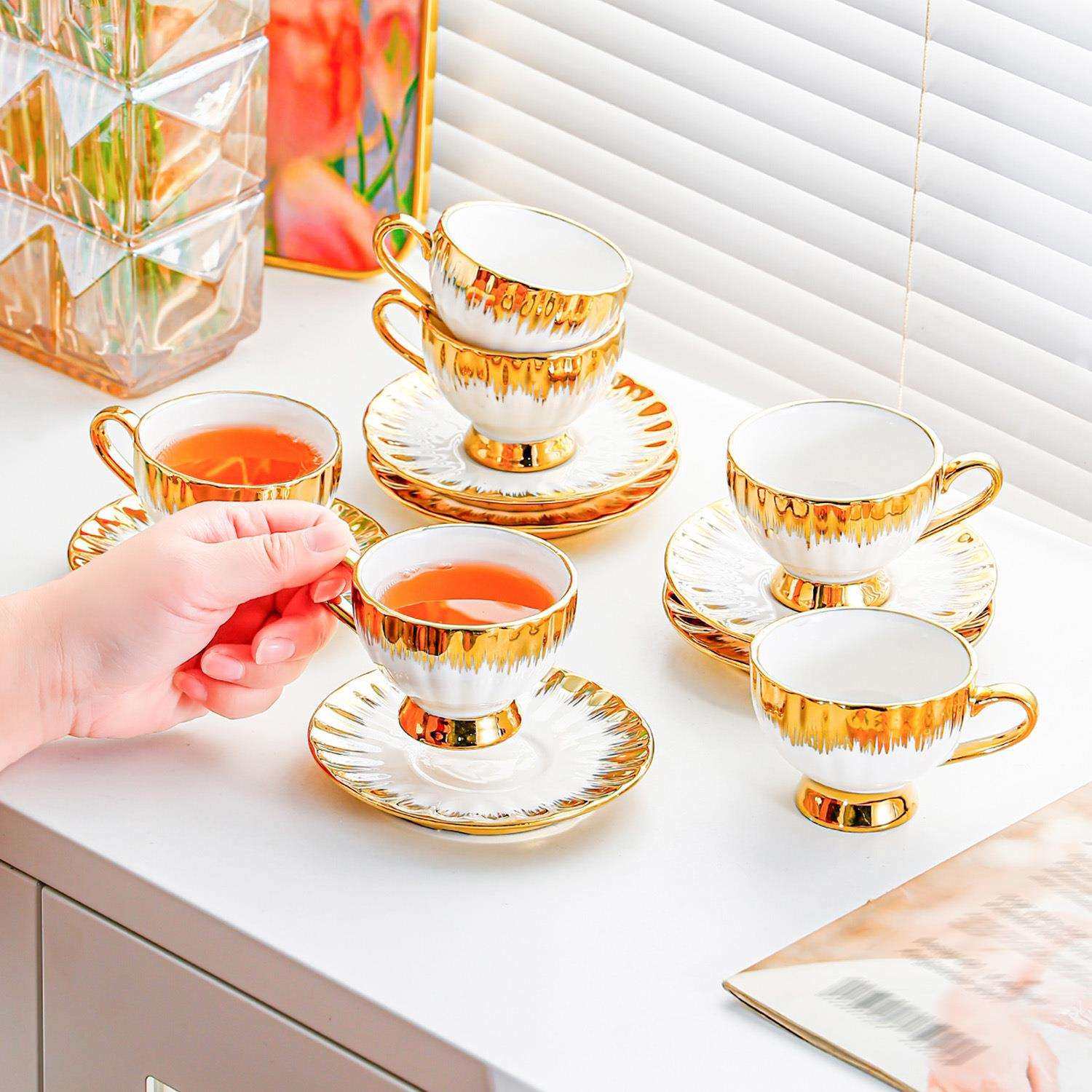 欧式电镀陶瓷金边咖啡杯子茶杯套装杯碟下午茶具陶瓷马克杯杯碟,3C数码配件,USB灯,淘宝优惠券,粉丝福利购,淘宝优惠卷