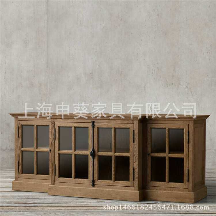 美式乡村实木玻璃门视听柜经典橡木做旧电视柜法式复古客厅家具