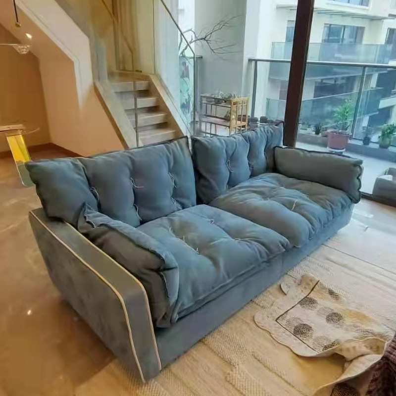 意式极简索伦托沙发磨砂布客厅小户型设计师羽绒布艺组合实木框架