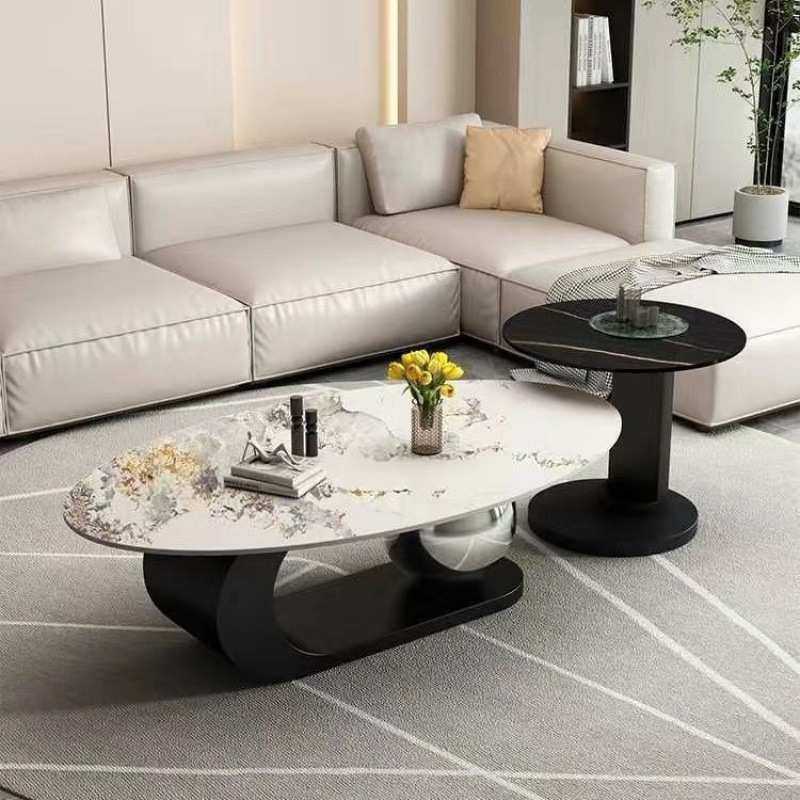 岩板椭圆形茶几轻奢现代客厅家用极简小户型新款创意网红茶几桌子