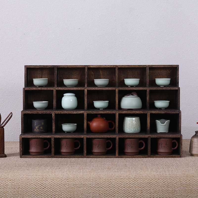 实木茶架茶具W6壁挂中式紫砂壶摆件多宝阁置物茶杯收纳博古架展示