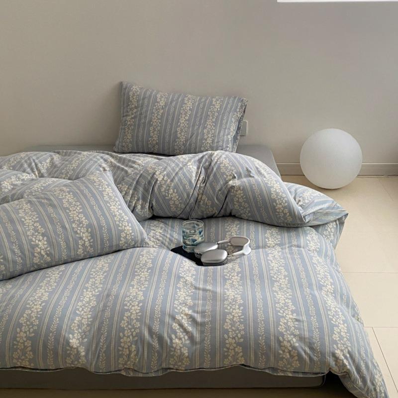 法式复古小碎花全棉针织棉四件套裸睡纯棉A类婴幼儿天竺棉床笠