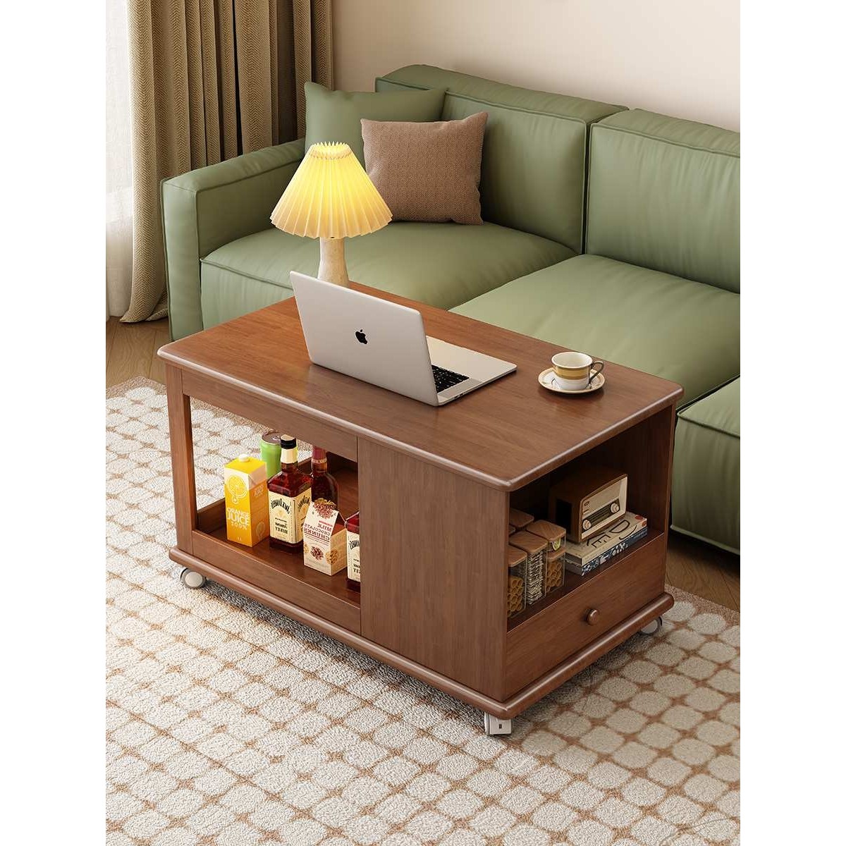 实木茶几小户型客厅沙发边几可移动储物小推车阳台小茶桌带轮茶几