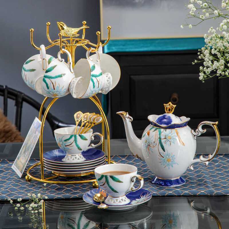欧式骨瓷咖啡具套装下午茶具精致水具轻奢咖啡杯碟花茶杯带托盘
