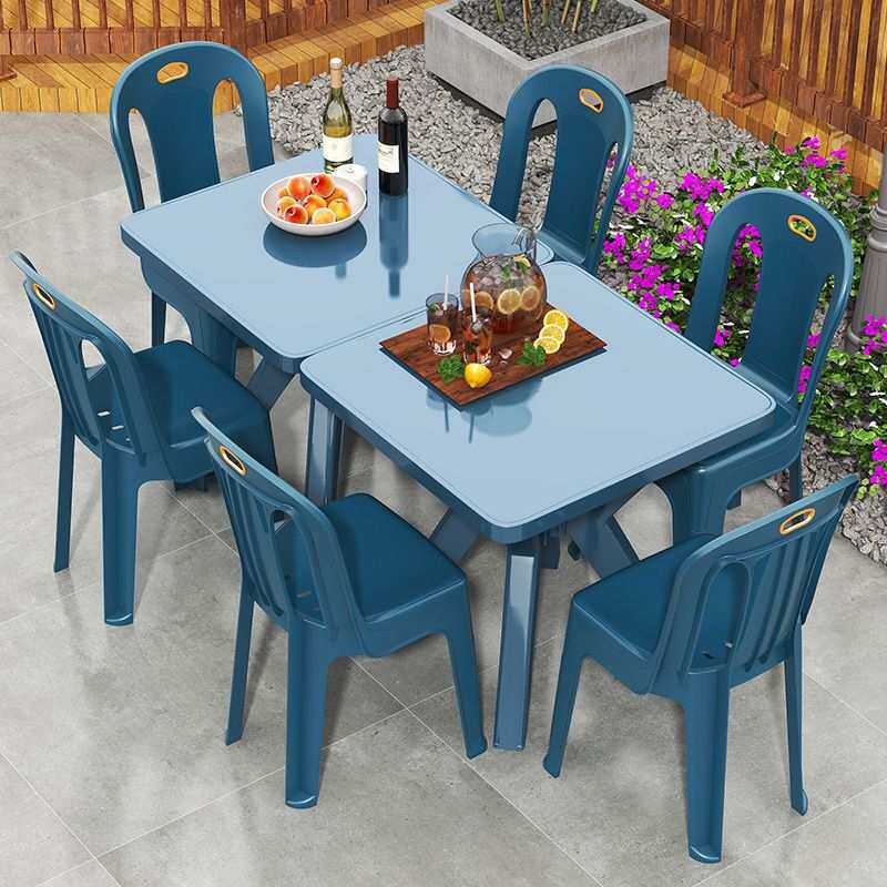 桌椅组合套装奶茶店室外塑料加厚庭院熟胶防滑酒吧户外餐桌靠背椅
