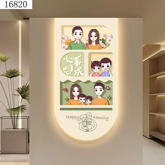 一家四口入户玄关装饰画LED灯现代简约温馨客厅走廊过道卧室挂画