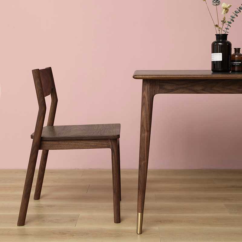 北欧原木黑胡桃餐桌现代简约餐厅北欧实木日式长方形餐桌书桌家具