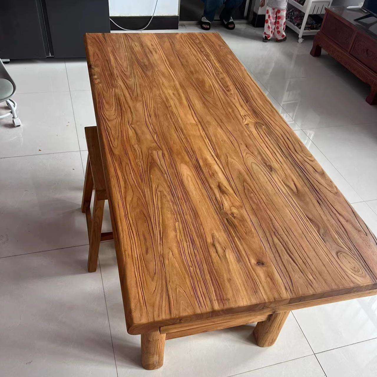 老榆木桌子实木板复古茶桌茶台家用办公简约餐桌书桌民宿茶台木板