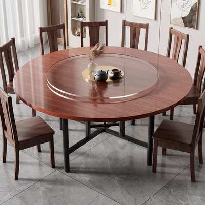 r^实木餐桌家用小户型农村大圆桌多人吃饭桌子带转盘折叠简易大排