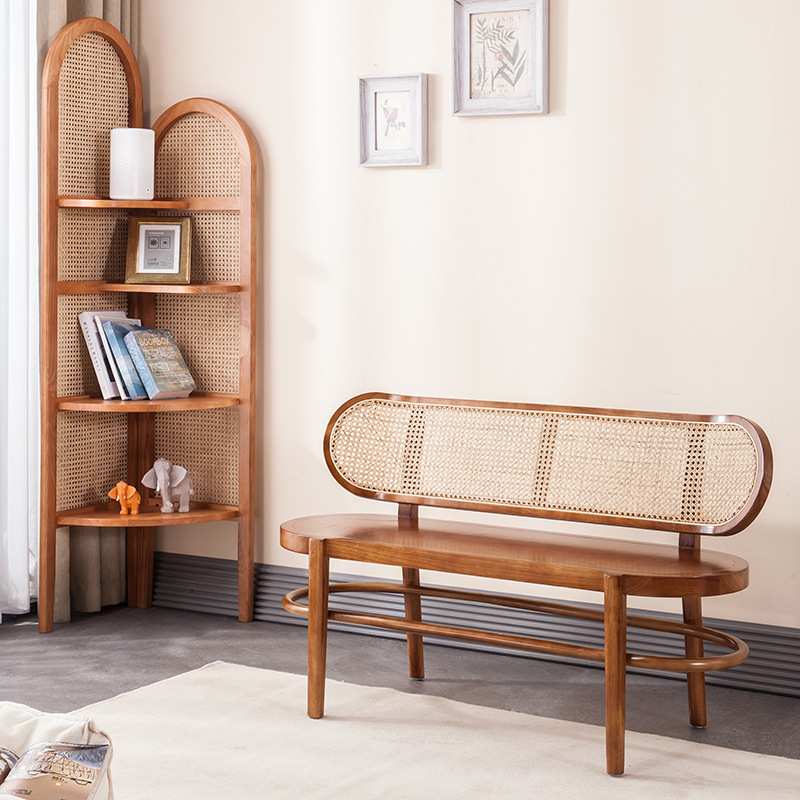 藤椅沙发双人椅实木藤编长椅休闲阳台民宿简约长板凳黑庭院公园