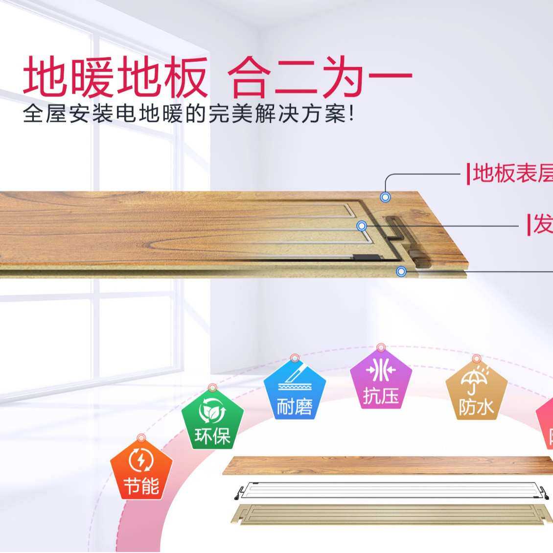 环保自发热地板强化复合地板电地暖地板石墨烯发热新三层木地板