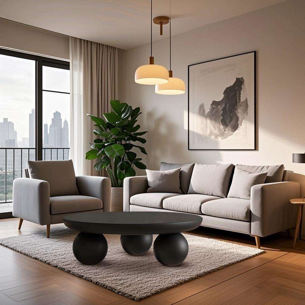 复古中古风小茶几极简轻奢简约现代客厅北欧圆形黑色实木茶几