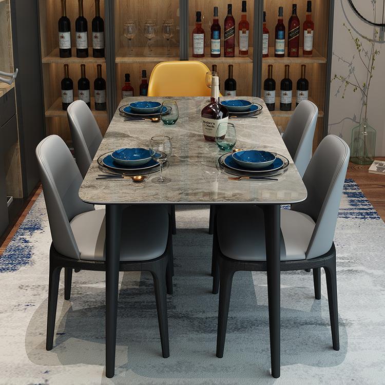 亮光岩板餐桌长方形小户型轻奢家用饭桌椅组合设计师轻奢意大利灰
