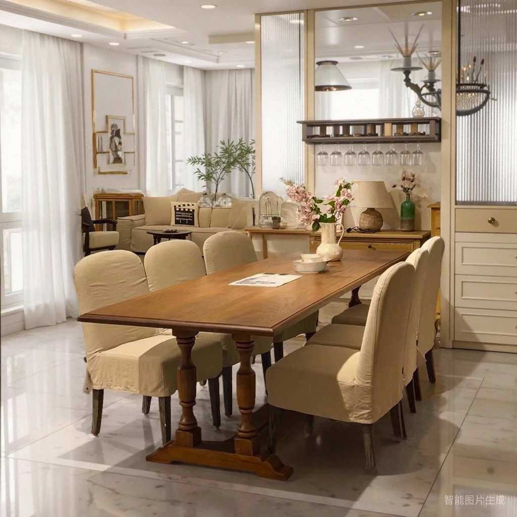 美式复古实木餐桌法式客厅家用饭桌设计师办公长桌原木大板会客桌 - 封面