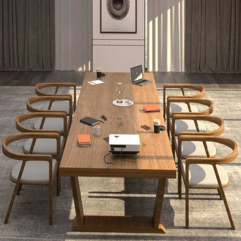 简约现代实木会议桌办公室大型长条桌组合桌椅桌子多人开会洽谈桌