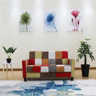 北欧小户型布艺沙发小清新格子咖啡馆卧室书房单人双人简约沙发椅