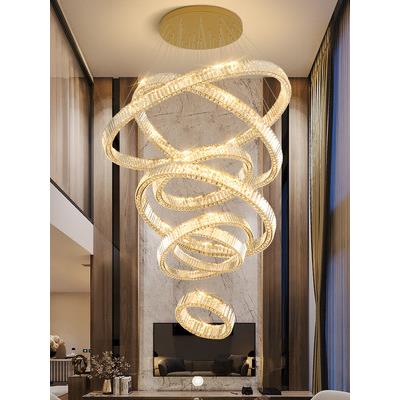 轻奢别墅复式楼大吊灯客厅灯2023年新款挑空水晶灯圆形楼梯长吊灯