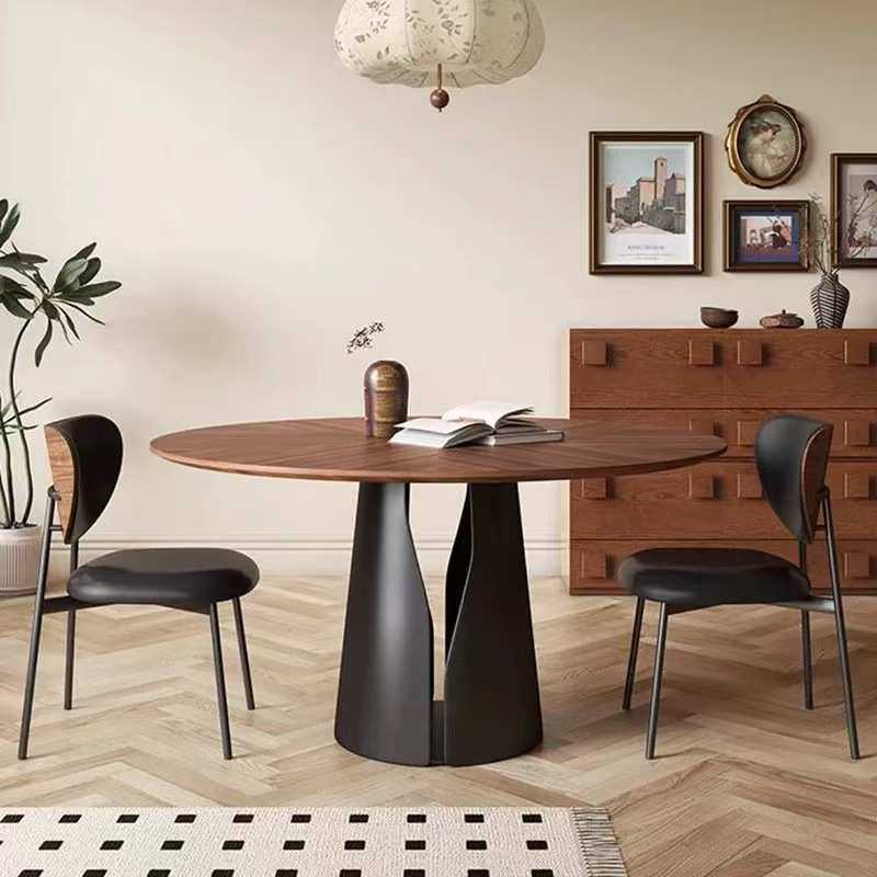 复古实木圆形餐桌椅黑胡桃木拼花中古风美式家用小户型圆桌带转盘,模玩/动漫/周边/娃圈三坑/桌游,模型制作工具/辅料耗材,淘宝优惠券,粉丝福利购,淘宝优惠卷