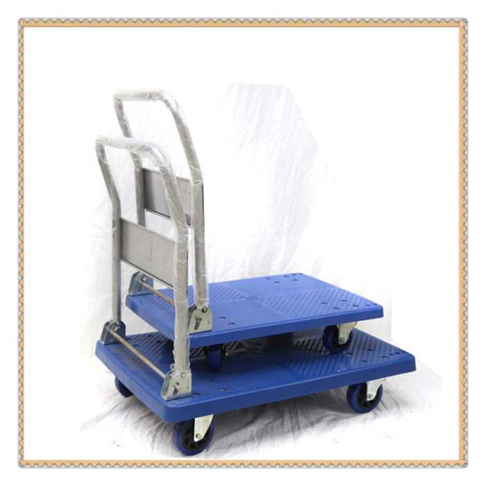 厂家直销载重300公斤静音轮可折叠铁电镀铬手柄塑料平板车手推车