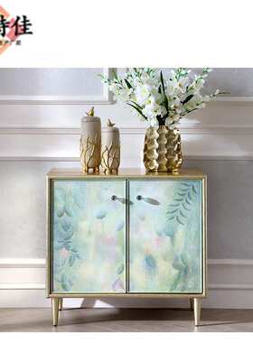 福溢家居 FOOKYIK法式普罗旺斯彩绘浅蓝色玄关柜门厅隔断柜双门柜