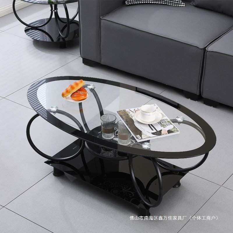 五环茶几爆款外贸现代款钢化玻璃茶几小户型家用出租房椭圆形简约