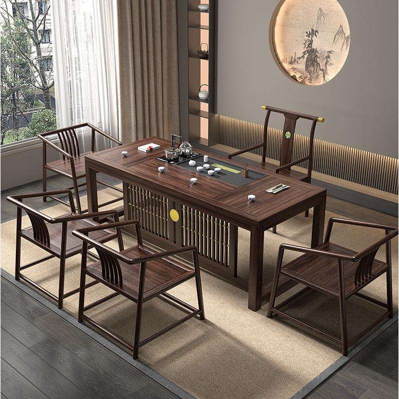 乌金木茶桌椅组合禅意办公室茶几套装一体泡茶台新中式实木茶台