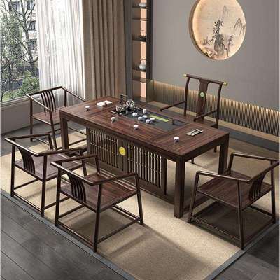 乌金木茶桌椅组合禅意办公室茶几套装一体泡茶台新中式实木茶台