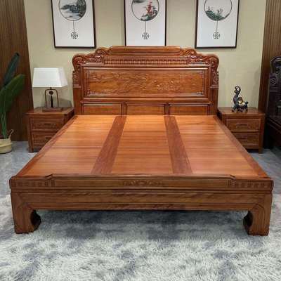 金花梨木全实木床榫卯结构老虎脚1.8米1.5米加厚明清古典雕花中式