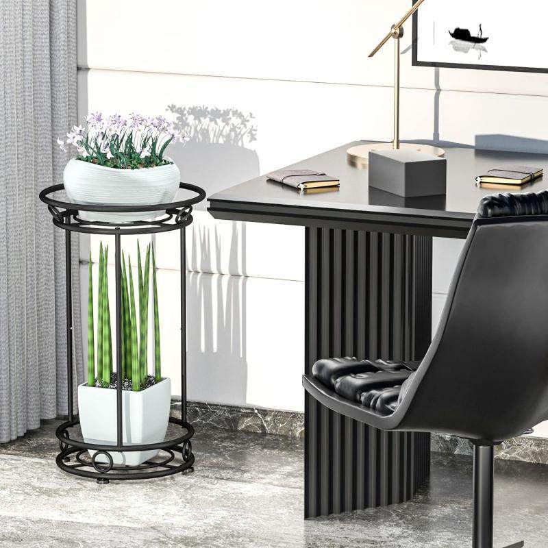 跨境现代简约落地式两层植物收纳架 阳台书房绿萝绿植盆栽收纳架