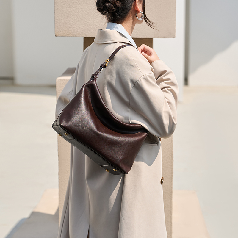 极简hobo包腋下包植鞣头层牛皮