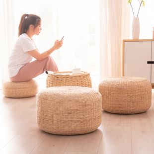 草编坐墩b换鞋凳榻榻米圆凳客厅矮凳打坐禅修沙发凳小凳子墩子家
