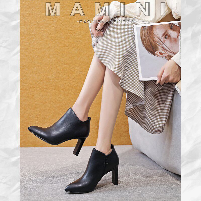 大码短靴41 43胖脚宽脚女鞋加肥加宽高跟鞋女秋冬小码女靴313233