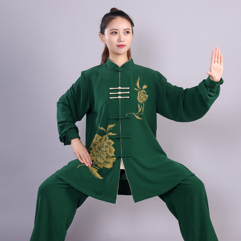 太极服女高档手绘珍珠弹力棉w武术比赛表演男新款太极拳服装练功