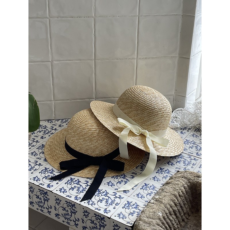 蝴蝶结编织草帽女田园风度假海边沙滩遮阳L太阳帽防晒凉帽草编织