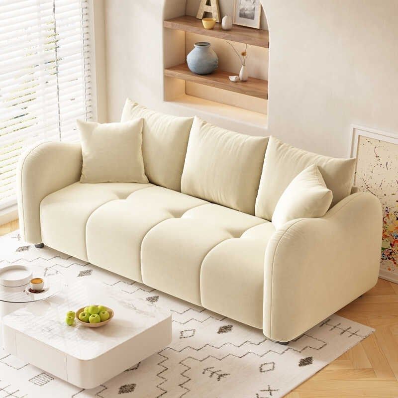奶油风小户型高级绒布艺客厅耐刮防污沙发现代简约公寓沙发,住宅家具,布艺沙发,淘宝优惠券,粉丝福利购,淘宝优惠卷