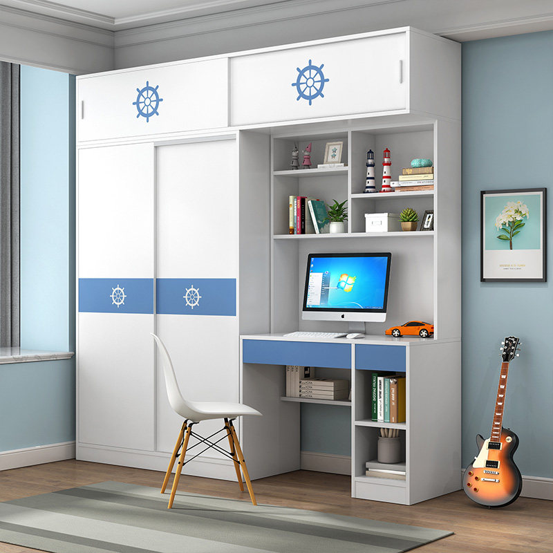 实木衣柜书桌一体组合小户型卧室儿童房家具男孩推拉门移门多功能,住宅家具,独立衣柜,淘宝优惠券,粉丝福利购,淘宝优惠卷