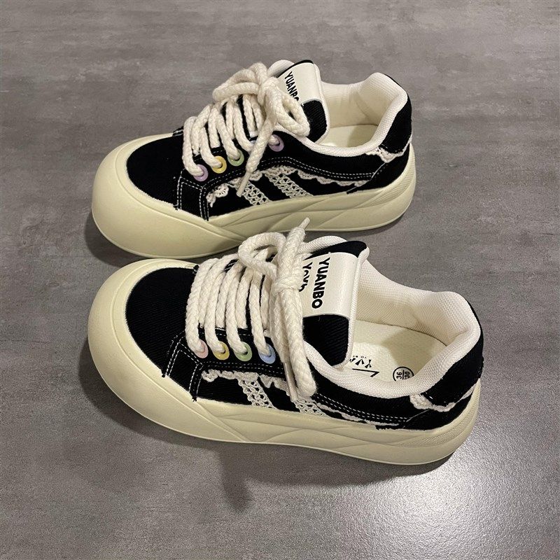 七七主人家黑色帆布鞋女款百搭女鞋2024新款板鞋T小众不撞款鞋子